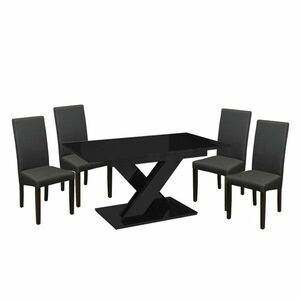 Maasix BKG Magasfényű Fekete 4 személyes étkezőszett Szürke Vanda székekkel kép