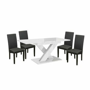 Maasix WTG Magasfényű Fehér 4 személyes étkezőszett Szürke Vanda székekkel kép