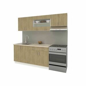 Benita konyhabútor szett V16, választható munkapult 28 mm, 220 cm - Természetes fa-Fehér kép