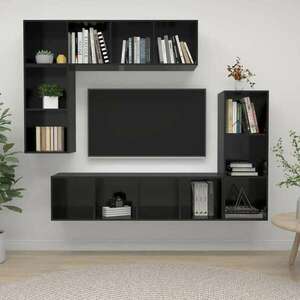 vidaXL 4 részes magasfényű fekete forgácslap TV-szekrény szett kép