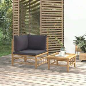 vidaXL 2 részes bambusz kerti ülőgarnitúra sötétszürke párnákkal kép