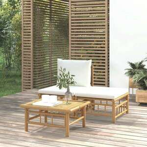 vidaXL 3 részes bambusz kerti ülőgarnitúra krémfehér párnákkal kép