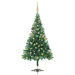 vidaXL zöld PVC műkarácsonyfa LED-fényekkel és gömbszettel 210 cm kép