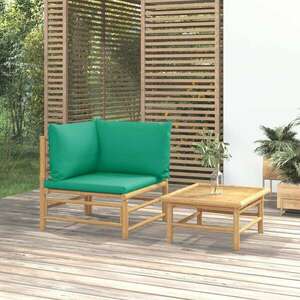 vidaXL 2 részes bambusz kerti ülőgarnitúra zöld párnákkal kép