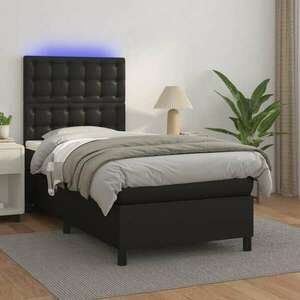 vidaXL fekete műbőr rugós ágy matraccal és LED-del 90x200 cm kép