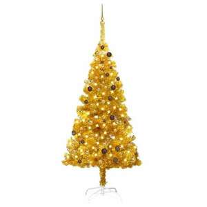 vidaXL aranyszínű PET műkarácsonyfa LED-ekkel és gömbszettel 210 cm kép