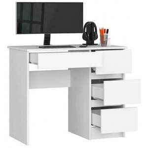 Számítógép asztal, laminált lap, 4 fiók, jobb, fehér, 90x50x77 cm kép