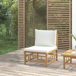 vidaXL bambusz kerti középső kanapé krémfehér párnákkal kép