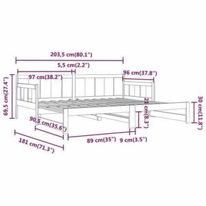 vidaXL tömör fenyőfa kihúzható kanapéágy 2 x (90 x 200) cm kép