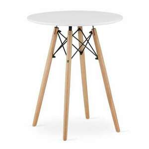 Skandináv stílusú asztal, , kerek, MDF és fa, fehér, 60x72 cm, 60... kép