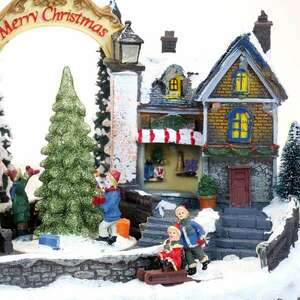 Zenés karácsonyi dekoráció, polirezin, Mikulásfalu, LED, 3xAA, 33... kép