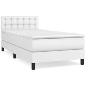 Fehér műbőr rugós ágy matraccal 90x190 cm kép