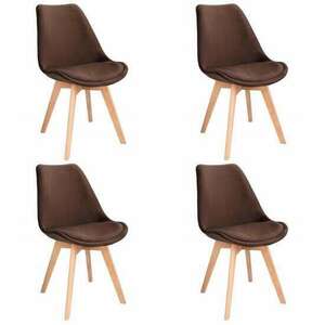Skandináv stílusú szék, fa, bársony, barna, szett 4 db, 49x60x82... kép