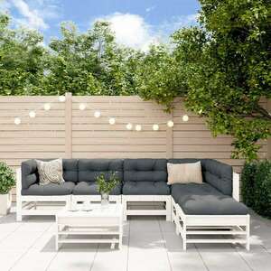 7 részes fehér tömör fa kerti ülőgarnitúra párnával kép