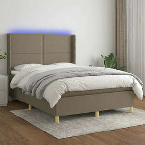 vidaXL tópszínű szövet rugós és LED-es ágy matraccal 140x200 cm kép