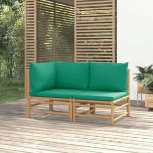 vidaXL 2 részes bambusz kerti ülőgarnitúra zöld párnákkal kép