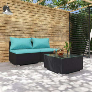 vidaXL 3 részes fekete polyrattan kerti ülőgarnitúra párnákkal kép