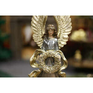 Kék-arany angyal figura, koszorúval 51cm kép