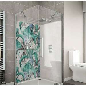 Wallplex fürdőszobai dekorpanel Trópusi virágok türkiz 90 cm x 20... kép