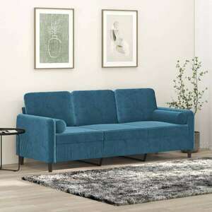 vidaXL 3 személyes kék bársony kanapé díszpárnákkal 180 cm kép