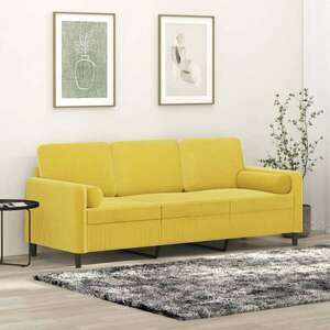vidaXL 3 személyes sárga bársony kanapé díszpárnákkal 180 cm kép