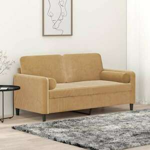 vidaXL 2 személyes barna bársony kanapé díszpárnákkal 140 cm kép