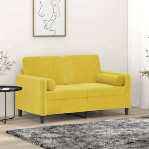 vidaXL 2 személyes sárga bársony kanapé díszpárnákkal 120 cm kép