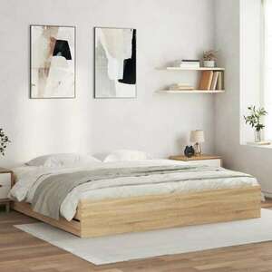 vidaXL sonoma tölgyszínű szerelt fa ágykeret 200 x 200 cm kép