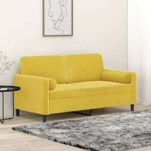 vidaXL 2 személyes sárga bársony kanapé díszpárnákkal 140 cm kép