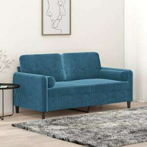 vidaXL 2 személyes kék bársony kanapé díszpárnákkal 140 cm kép