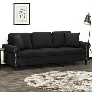vidaXL 3 személyes fekete bársony kanapé díszpárnákkal 180 cm kép