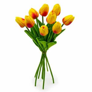 10 szálas tulipán csokor művirág - sárga-piros kép