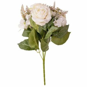 Hortenziás rózsa selyemvirág csokor, 42cm magas - fehér kép