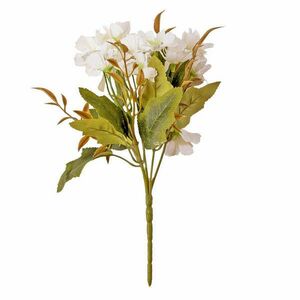 15 virágfejes, 5 ágú krizantém selyemvirág csokor, 25cm magas - Fehér kép