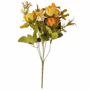 6 ágú rózsa selyemvirág csokor, 30cm magas - Sárgás barna kép