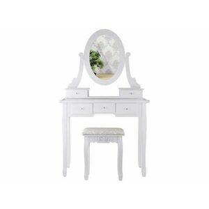 Retro fehér fiókos fésülködőasztal tükörrel, kis székkel - 40 cm... kép