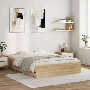 vidaXL sonoma-tölgyszínű szerelt fa ágykeret fiókokkal 140 x 190 cm kép