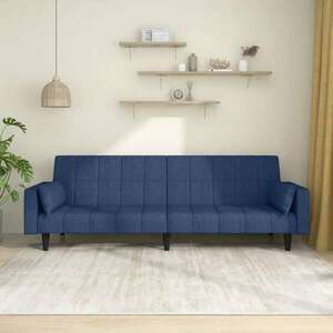 vidaXL kétszemélyes kék szövet kanapéágy két párnával kép