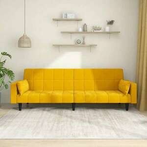 vidaXL kétszemélyes sárga bársony kanapéágy két párnával kép