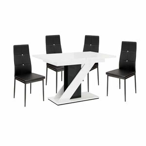Maasix WGBS Magasfényű Fehér-Fekete 4 személyes étkezőszett Fekete Elvira székekkel kép