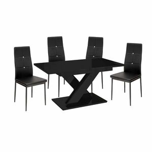 Maasix BKG Magasfényű Fekete 4 személyes étkezőszett Fekete Elvira székekkel kép