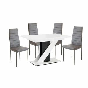 Maasix WGBS Magasfényű Fehér-Fekete 4 személyes étkezőszett Szürke Coleta székekkel kép