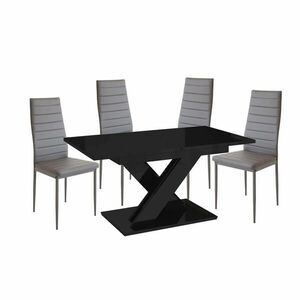Maasix BKG Magasfényű Fekete 4 személyes étkezőszett Szürke Coleta székekkel kép