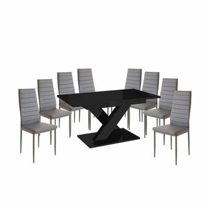 Maasix BKG Magasfényű Fekete 8 személyes étkezőszett Szürke Coleta székekkel kép