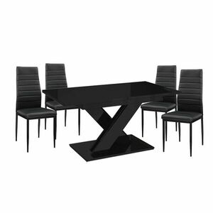 Maasix BKG Magasfényű Fekete 4 személyes étkezőszett Fekete Coleta székekkel kép
