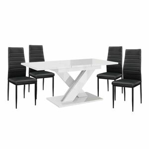 Maasix WTG Magasfényű Fehér 4 személyes étkezőszett Fekete Coleta székekkel kép