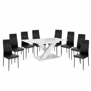 Maasix WTG Magasfényű Fehér 8 személyes étkezőszett Fekete Elvira székekkel kép