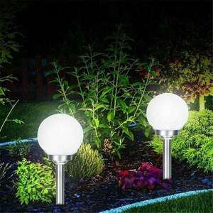 Polifach 4 LED-es kerti Napelemes Lámpa 15cm - Gömb (P-015) - szürke kép