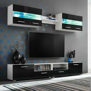 vidaXL 5-részes magasfényű fekete fali TV-szekrény LED-fényekkel kép