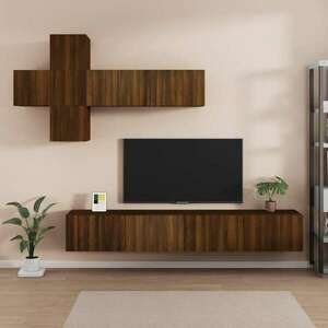 7 részes barna tölgy színű szerelt fa tv-szekrényszett kép